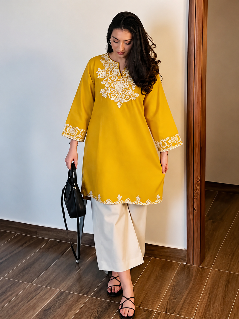 Mustard Noor Cotton Embroidered Co-ord Set