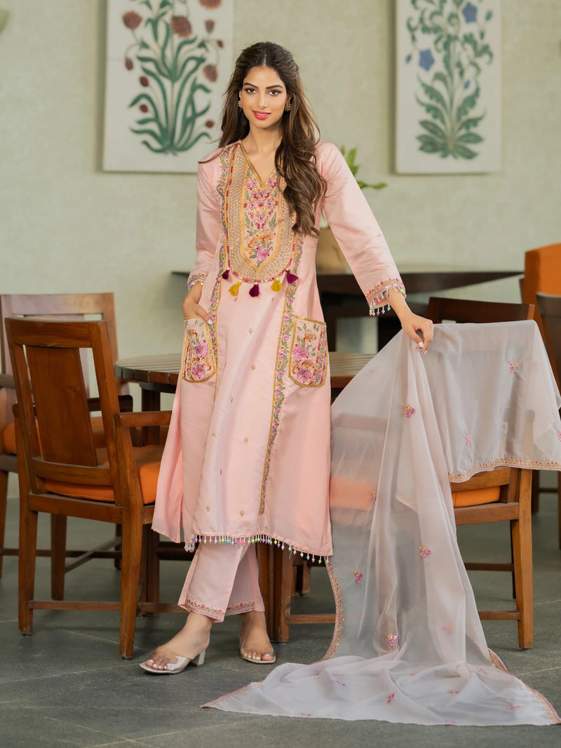 WOMEN'S PURE VISCOSE CHANDERI SILK KURTA SET
(INDIRA)