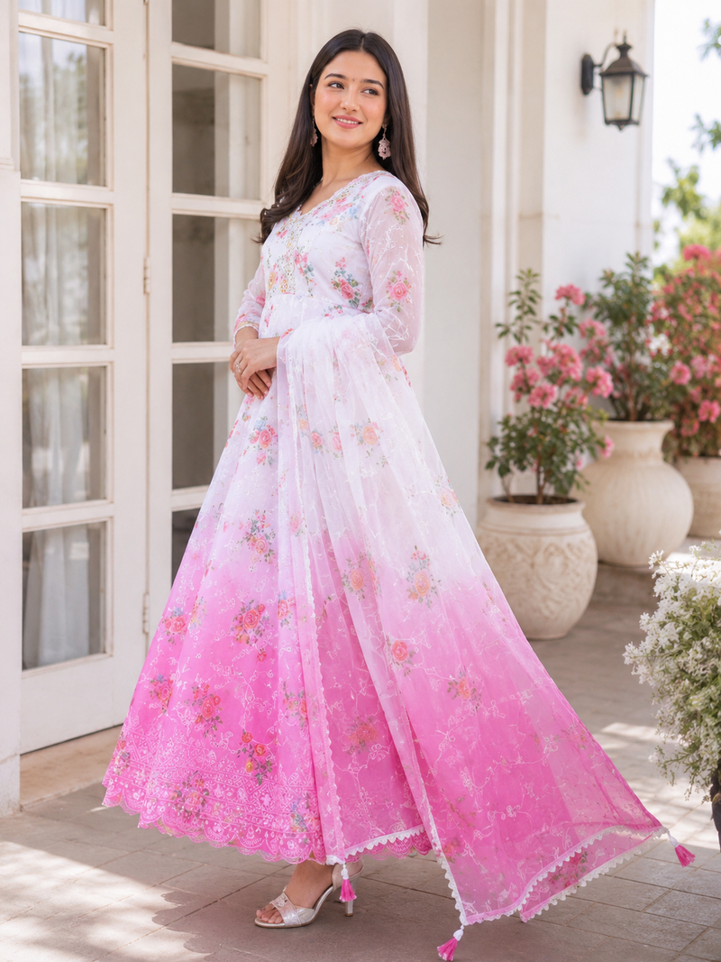 ANARKALI SET SUPERHIT TRENDING GOWN & DUPATTA SET WITHEMBROIDERY(1126)Pink