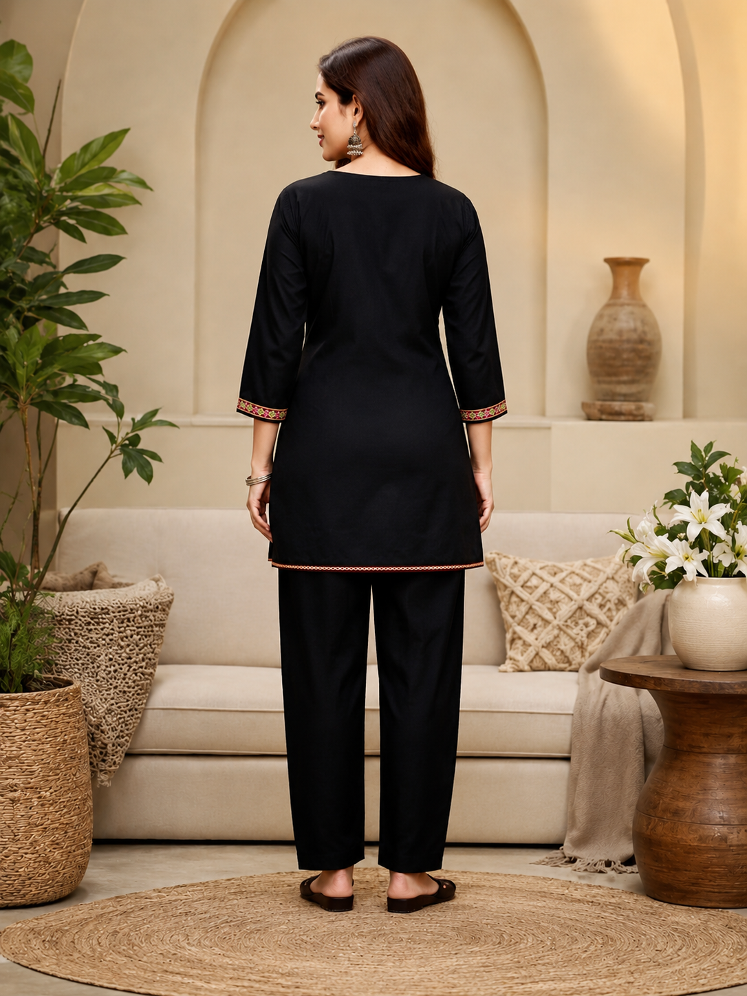 Black Noor Embroidered Cotton Co-ord Set
