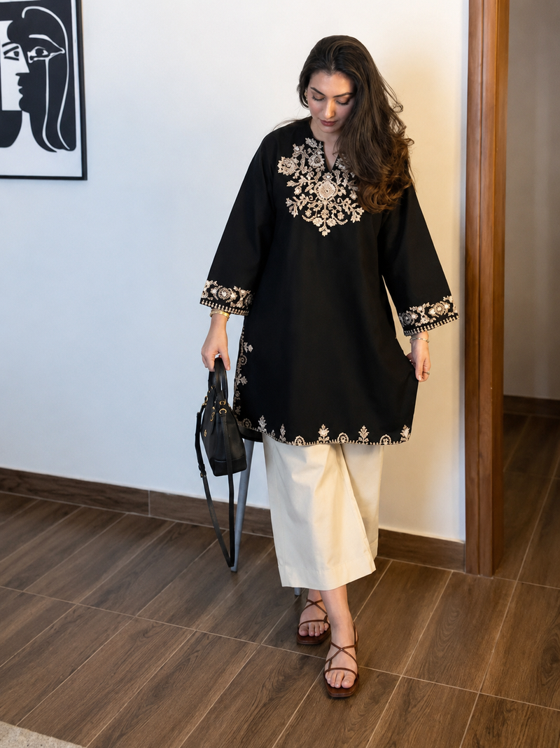 Midnight Zari Cotton Embroidered Co-ord Set