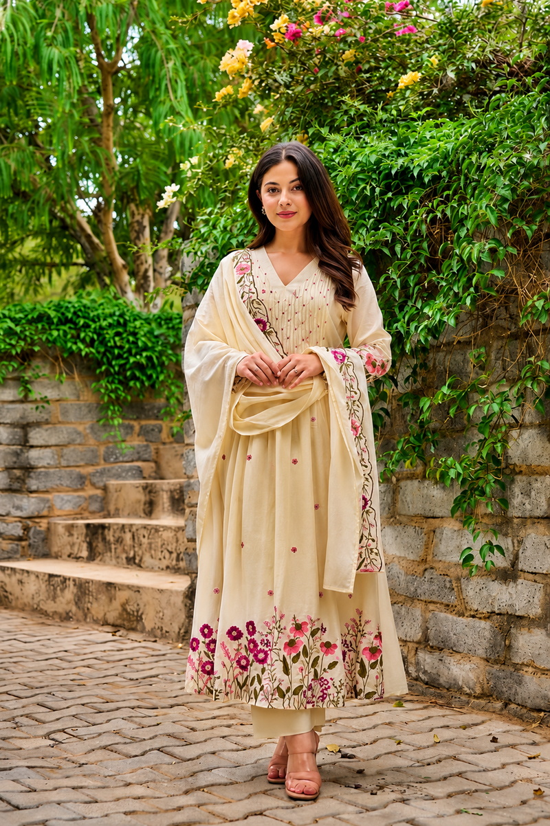Ivory Garden Bloom Soft Cotton Suit Set