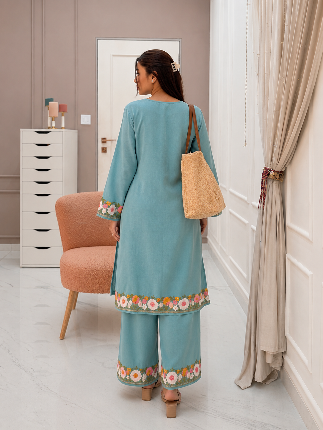 Sage Bloom Cotton Embroidered Co-ord Set