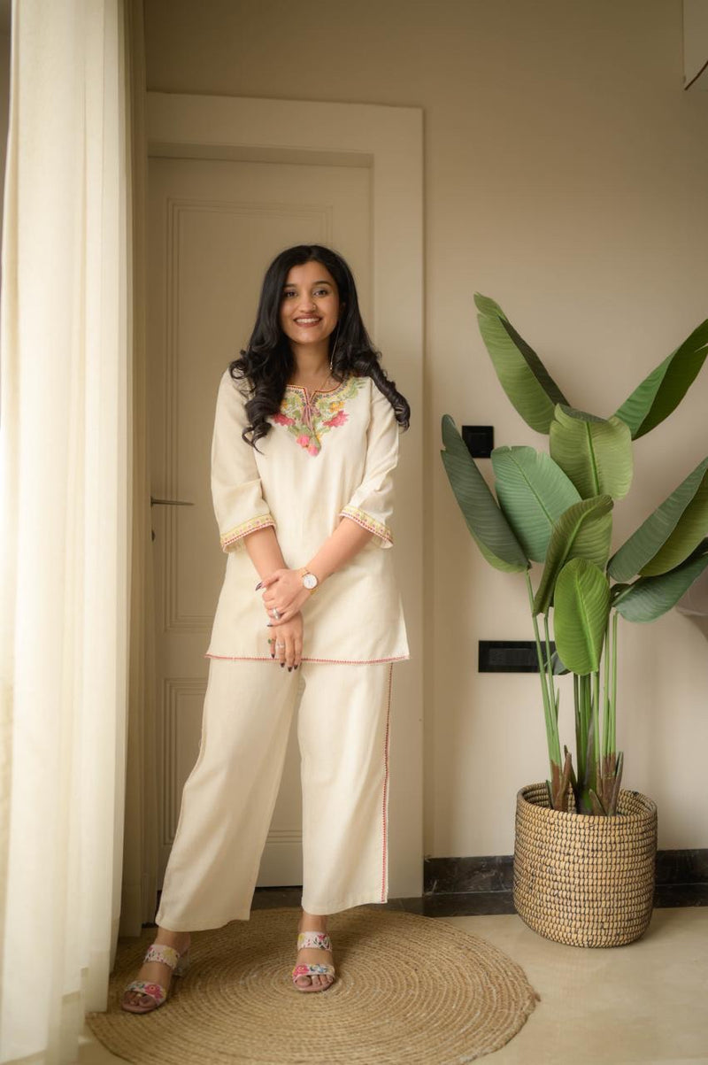 Ivory Gulmohar Cotton Embroidered Co-ord Set