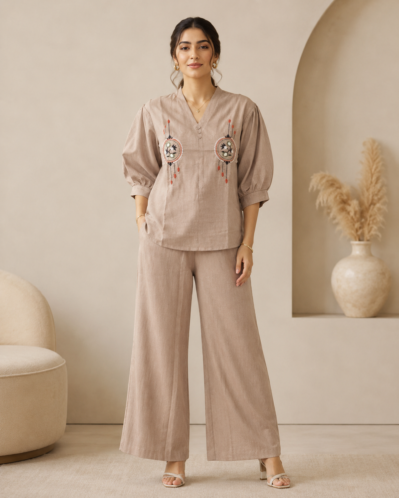 Mocha Muse Embroidered Co-ord Set