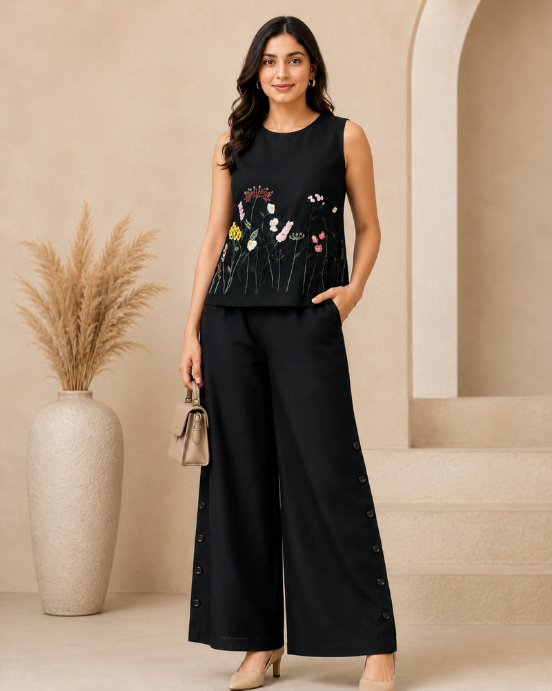Black Garden Embroidered Co-ord Set