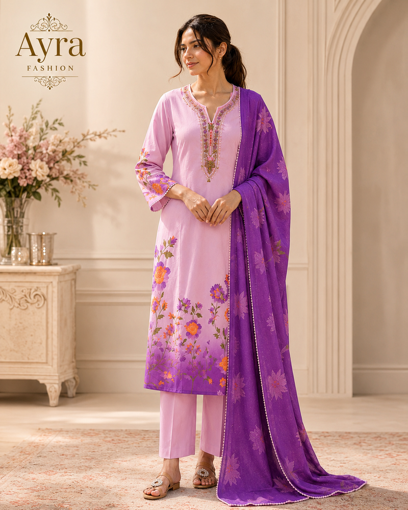 Rose Lavender Soft Silk Kurta Set