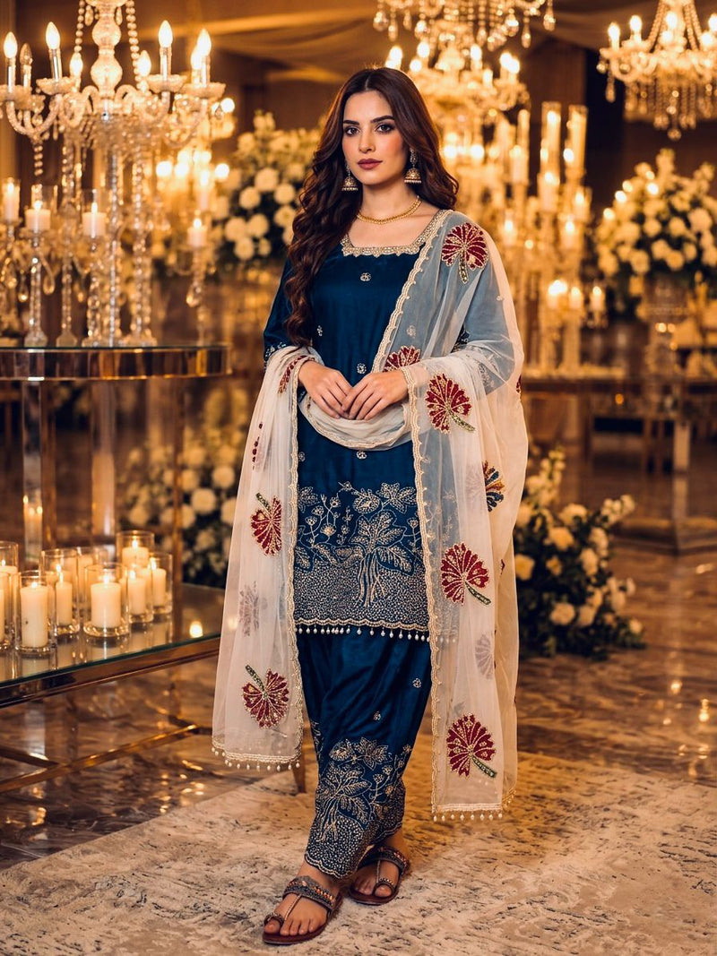 New Fendi Silk Top & Farshi Palazzo With Dupatta set-(PD1154)
