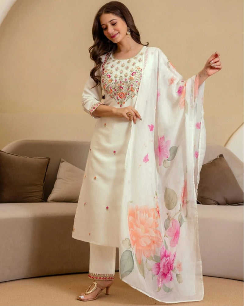 WOMEN'S PURE VISCOSE CHANDERI KURTA SET'S -(SONALI)