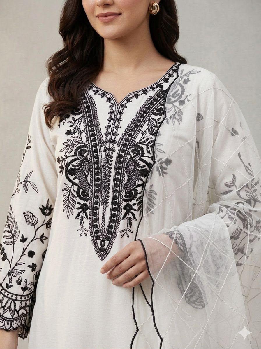 The Ivory & Onyx Palazzo Set:White-(2101)