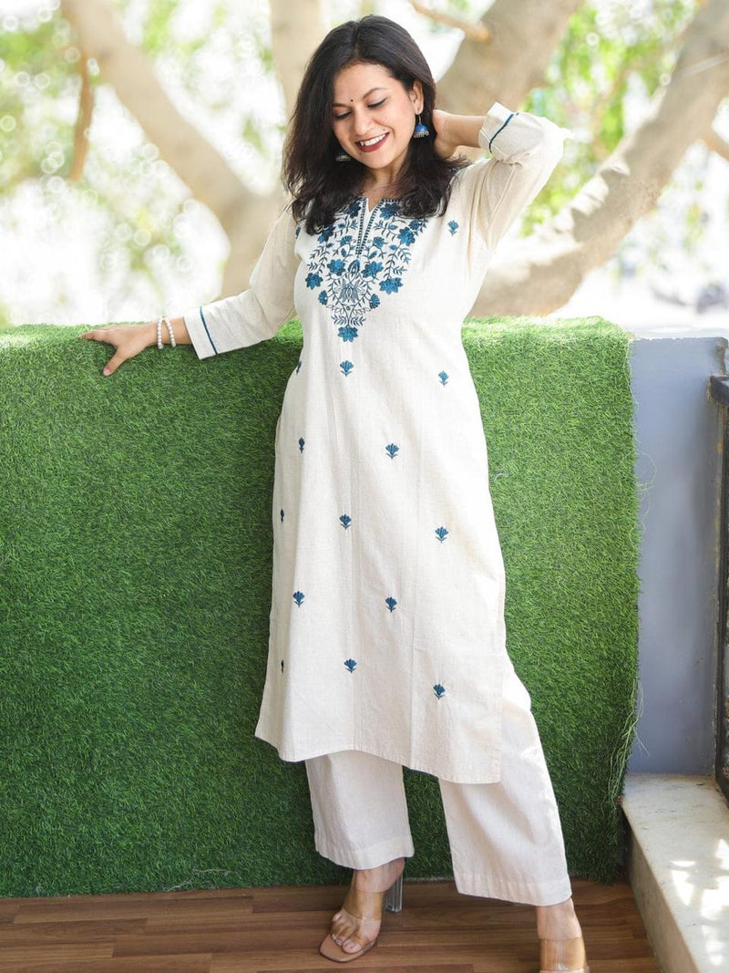Ivory Neelkamal Cotton Embroidered Kurta Set