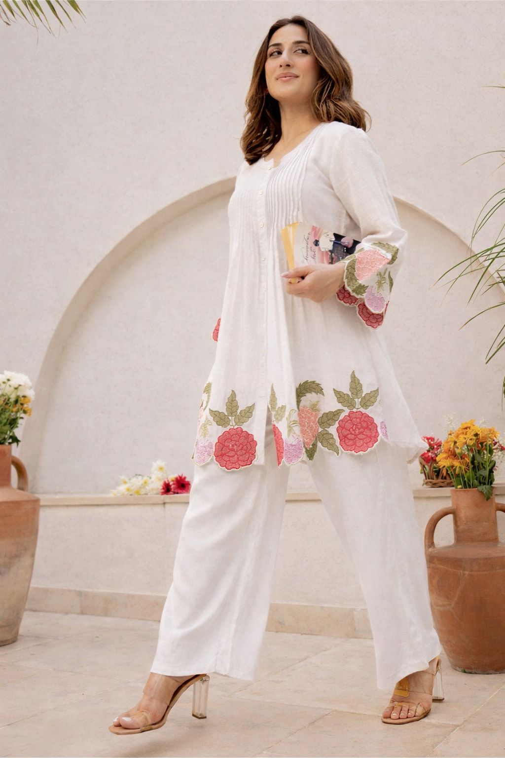 Ivory Rosé Cotton Embroidered Co-ord Set