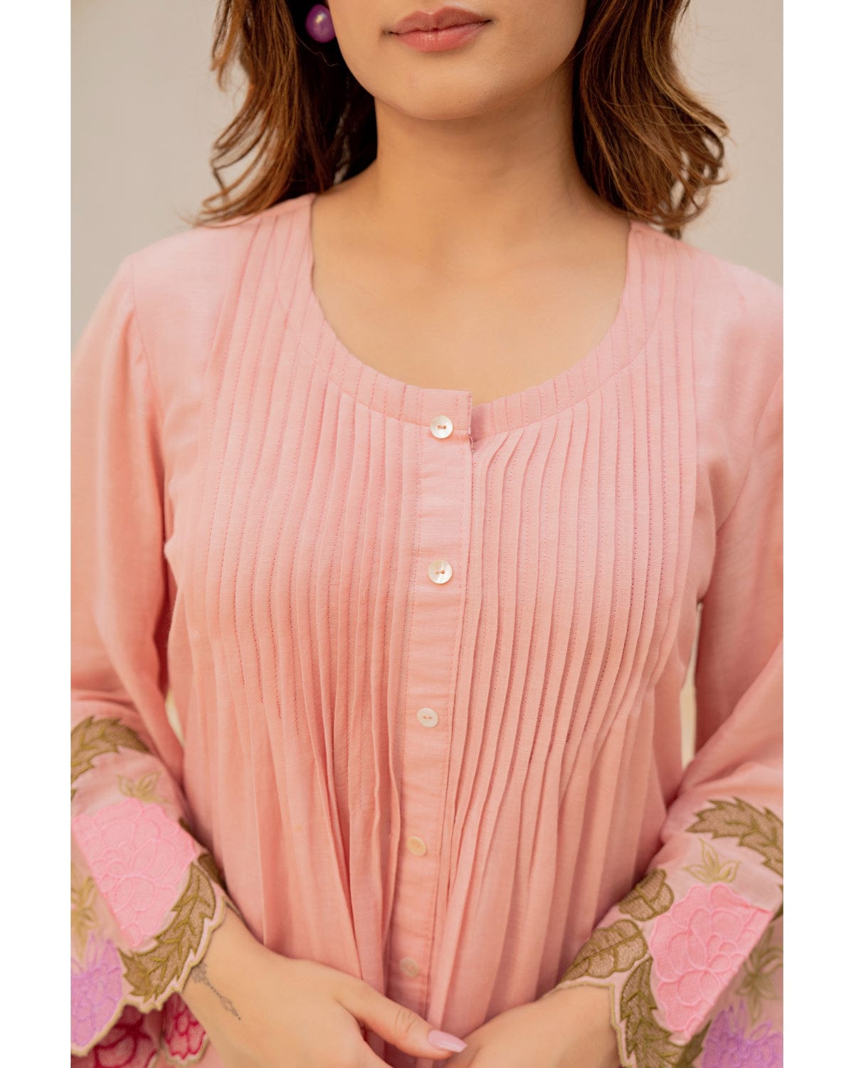 Peach Rosé Cotton Embroidered Co-ord Set