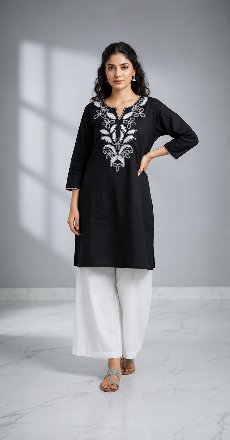 Noir Bloom Cotton Embroidered Co-ord Set