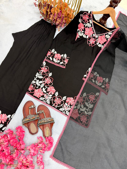 Ayra Special Pashmina Kurta Set : Black (AD-235)