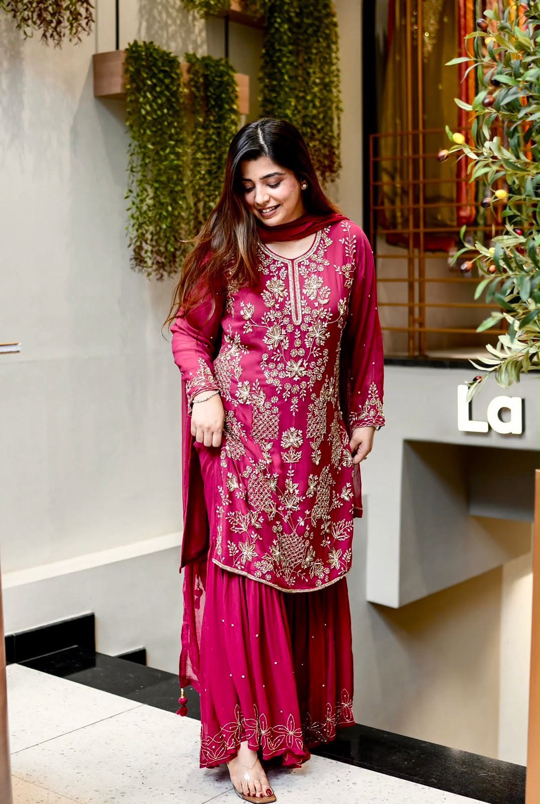 The Rani Pink Zari Sharara Set (JF-027)