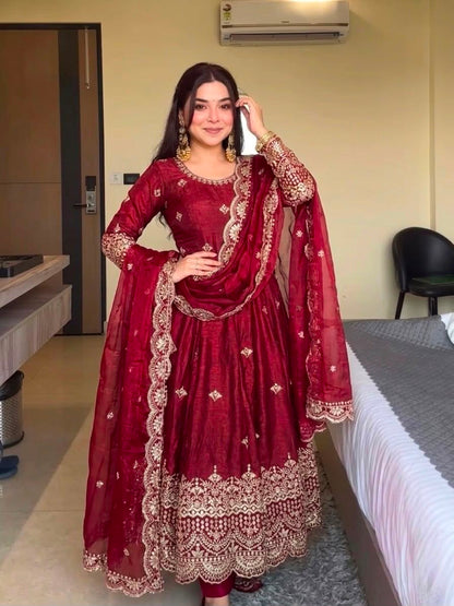 The Regal Crimson Anarkali 
: (895)