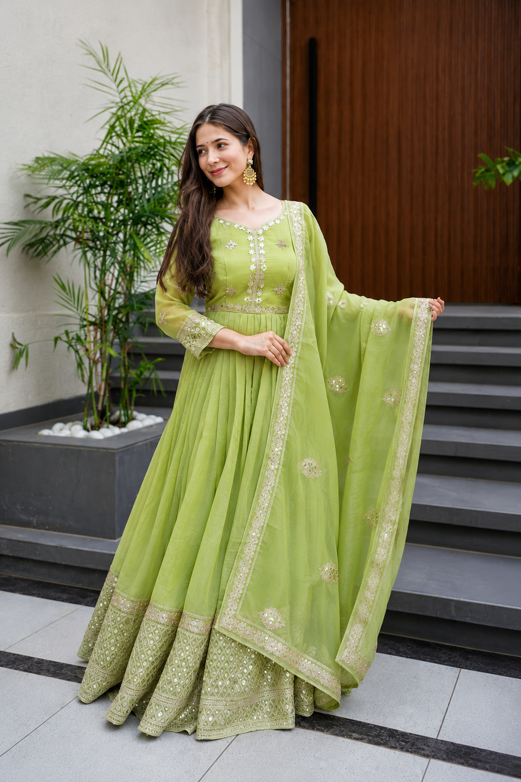 Pista Noor Embroidered Anarkali Set