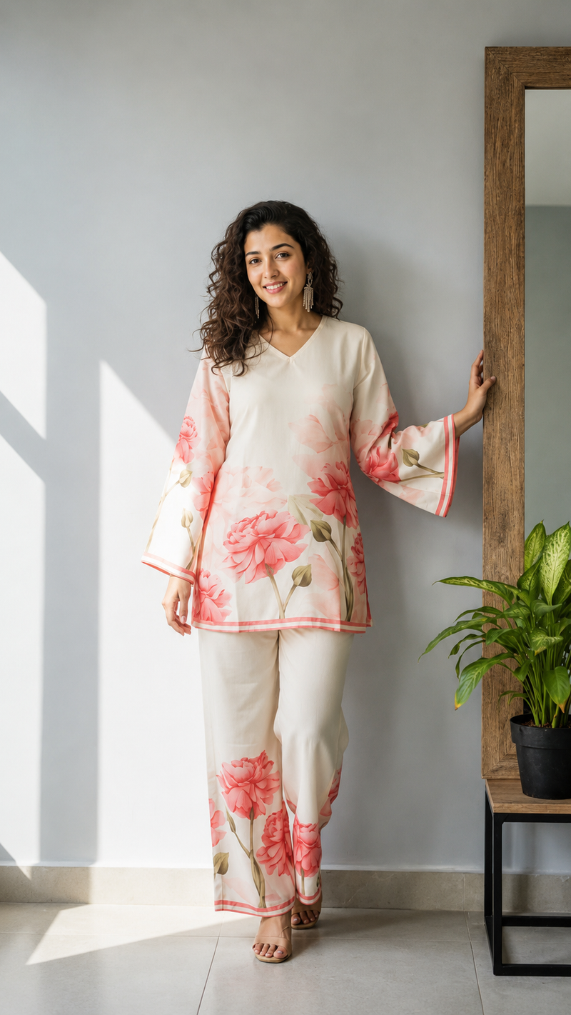 Blush Flora Imported Rayon Co-ord Set