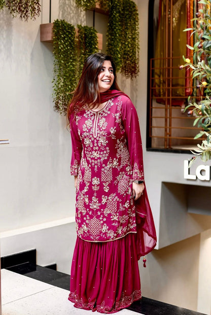 The Rani Pink Zari Sharara Set (JF-027)