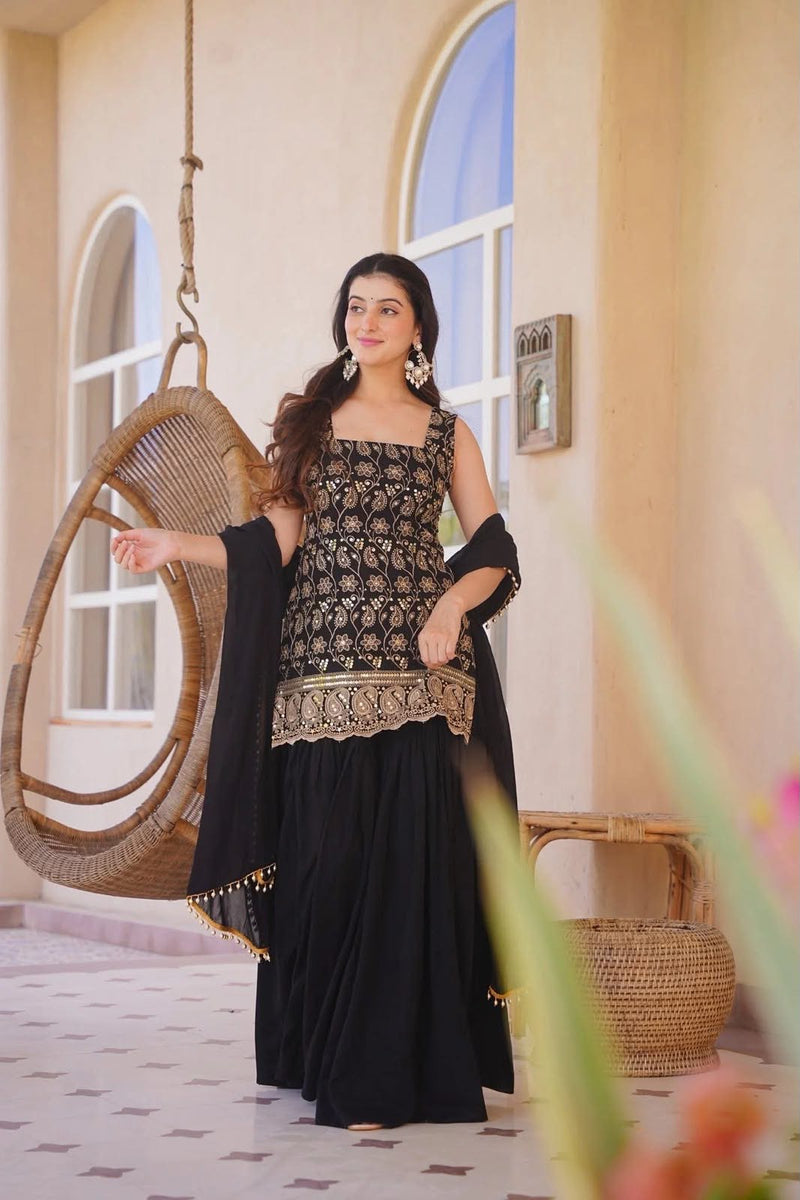 Sharara plazzo and Dupatta❤️ 
(MD-3093) BLACK
