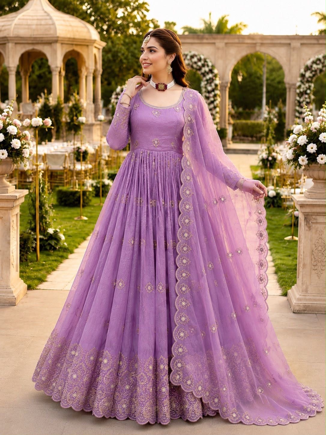 New Designer Party Gown Pent & Dupatta Set (purple)-10018