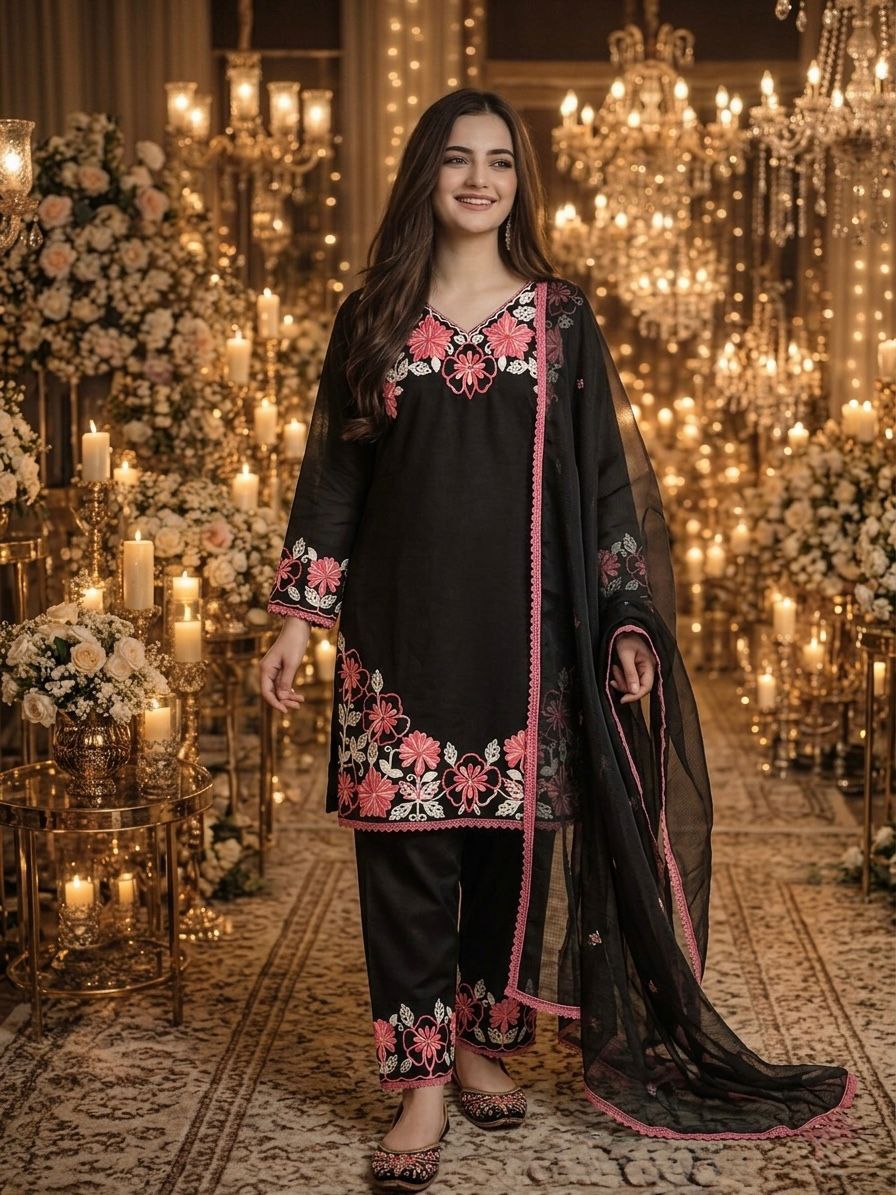 Ayra Special Pashmina Kurta Set : Black (AD-235)