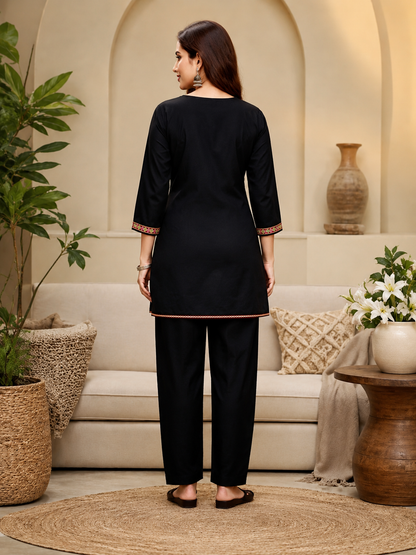 Black Noor Embroidered Cotton Co-ord Set
