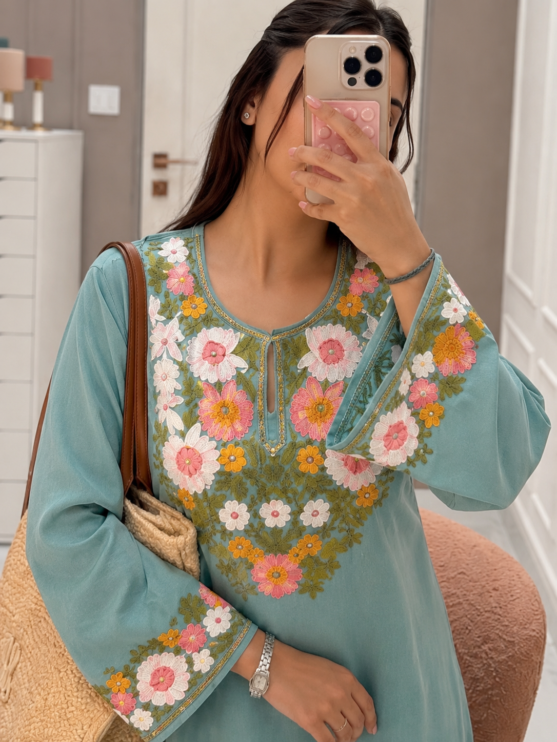 Sage Bloom Cotton Embroidered Co-ord Set