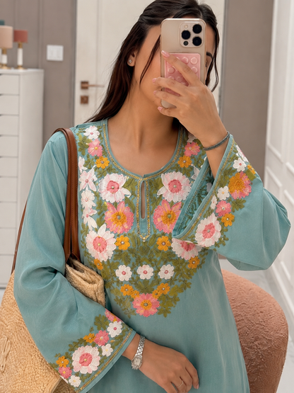 Sage Bloom Cotton Embroidered Co-ord Set