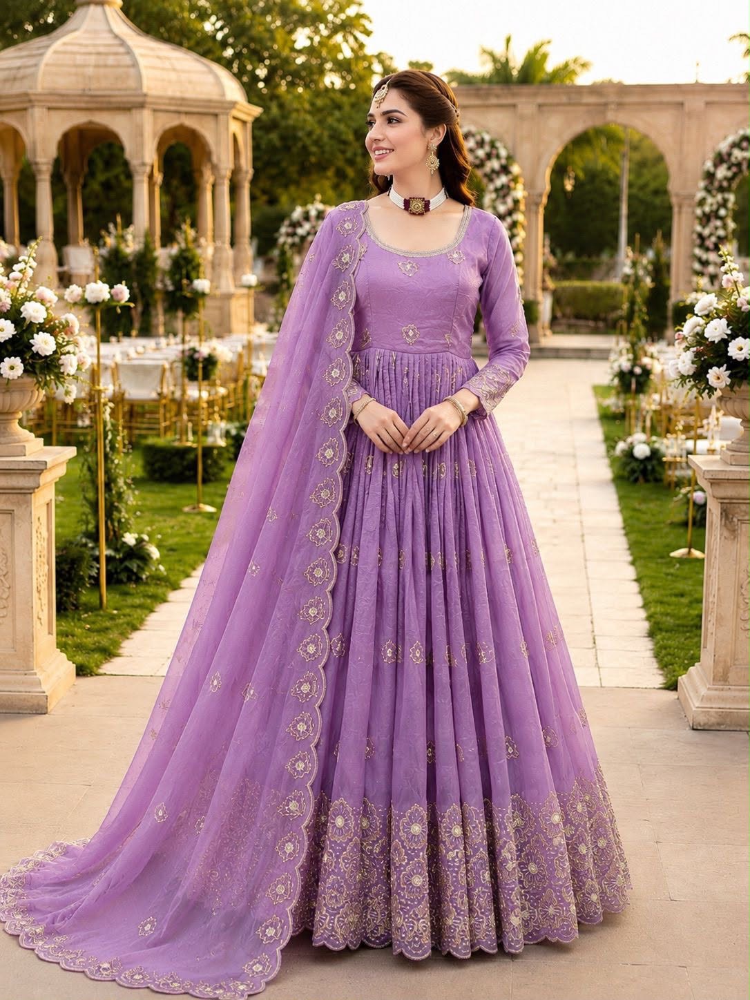 New Designer Party Gown Pent & Dupatta Set (purple)-10018