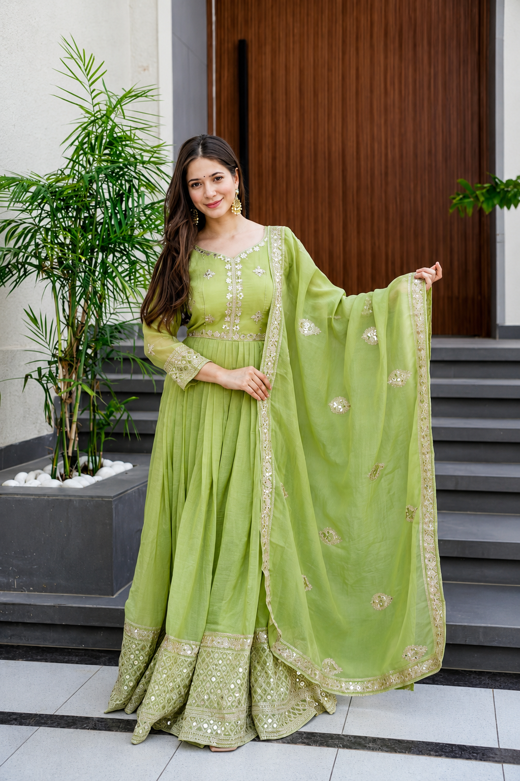 Pista Noor Embroidered Anarkali Set