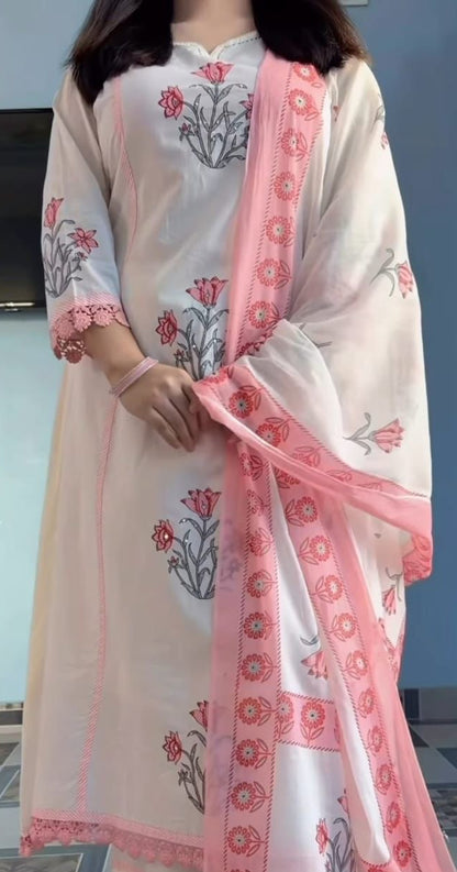 Summer Special Hand Block Print Cotton Ghera 3 piece Set (Balaji)