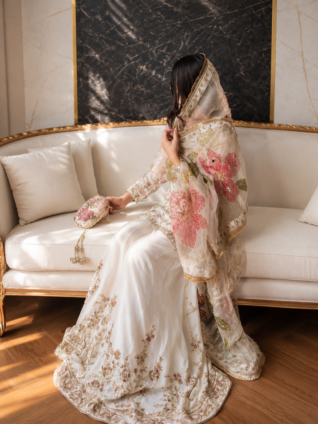 Ivory Flora Premium Sharara Set : (1215)