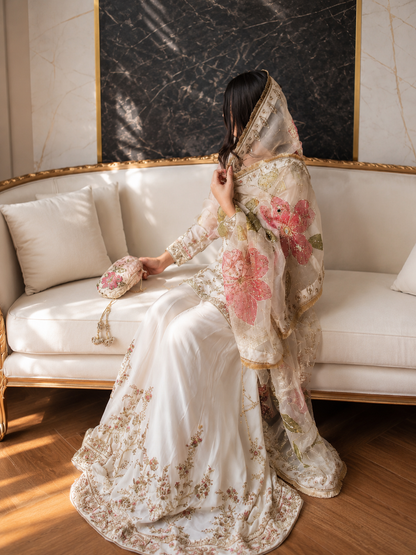 Ivory Flora Premium Sharara Set : (1215)