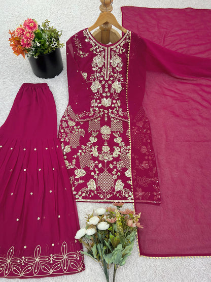 The Rani Pink Zari Sharara Set (JF-027)