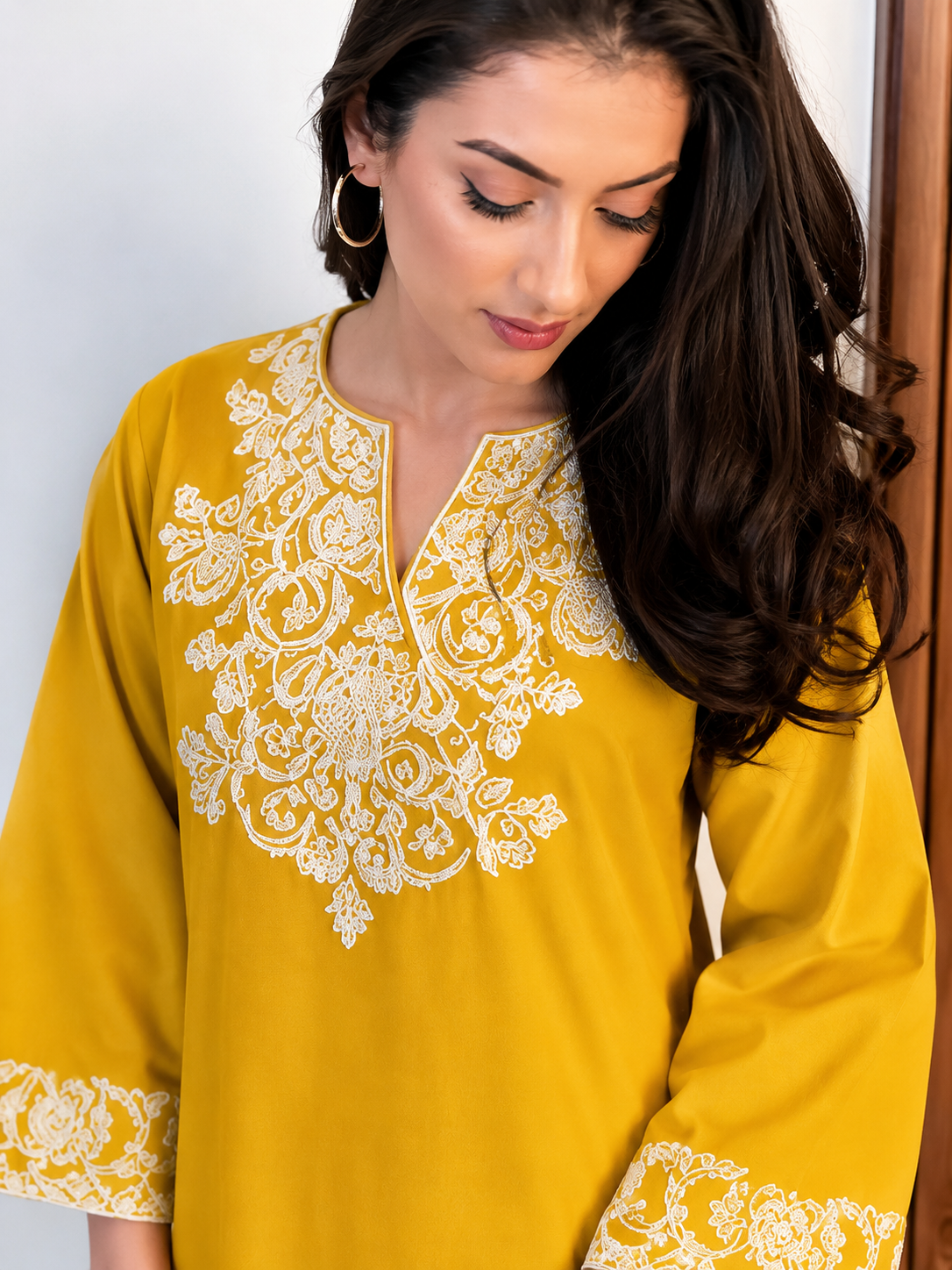 Mustard Noor Cotton Embroidered Co-ord Set
