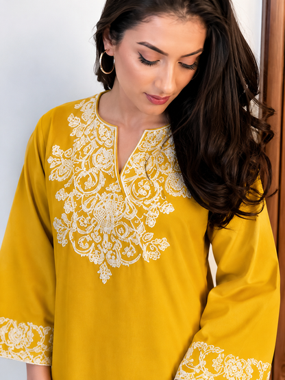 Mustard Noor Cotton Embroidered Co-ord Set