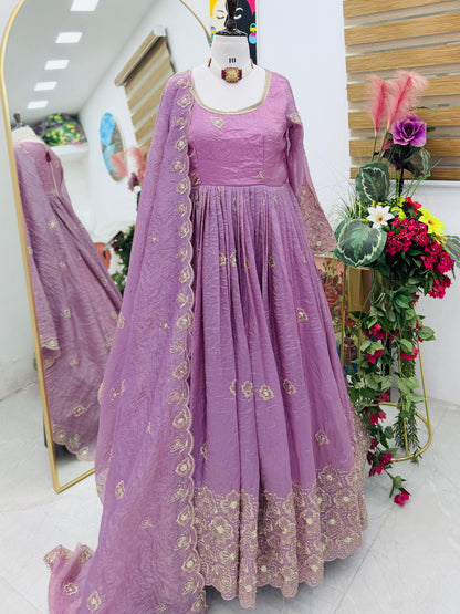 New Designer Party Gown Pent & Dupatta Set (purple)-10018