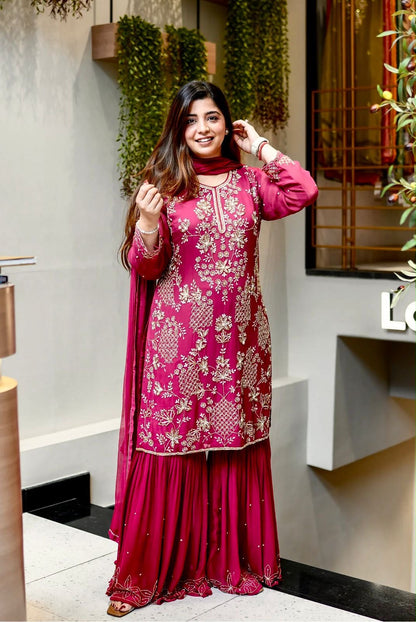 The Rani Pink Zari Sharara Set (JF-027)