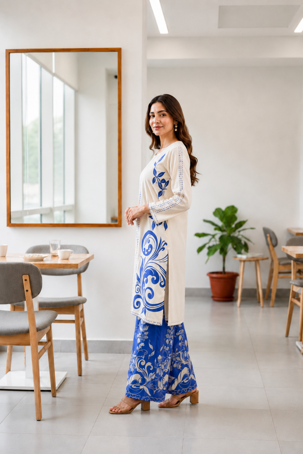 Blue Flora Imported Rayon Co-ord Set