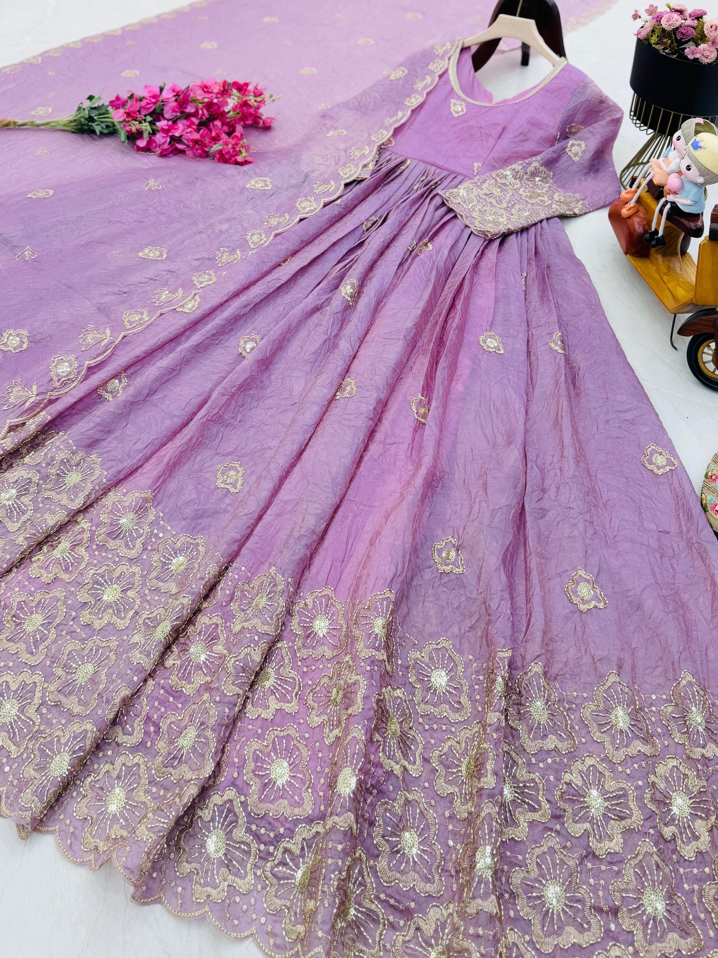 New Designer Party Gown Pent & Dupatta Set (purple)-10018