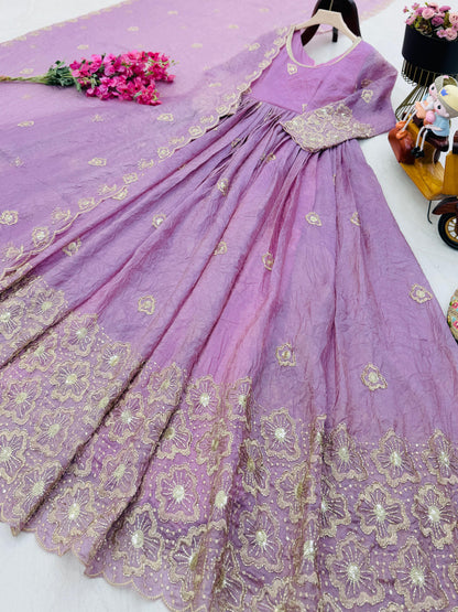 New Designer Party Gown Pent & Dupatta Set (purple)-10018