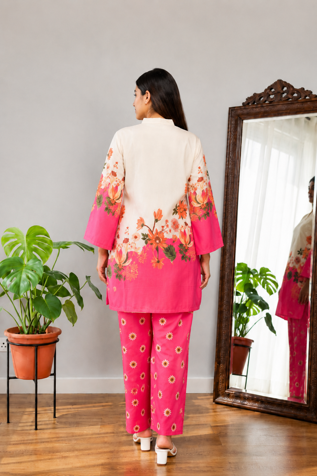 Pink Flora Imported Rayon Co-ord Set