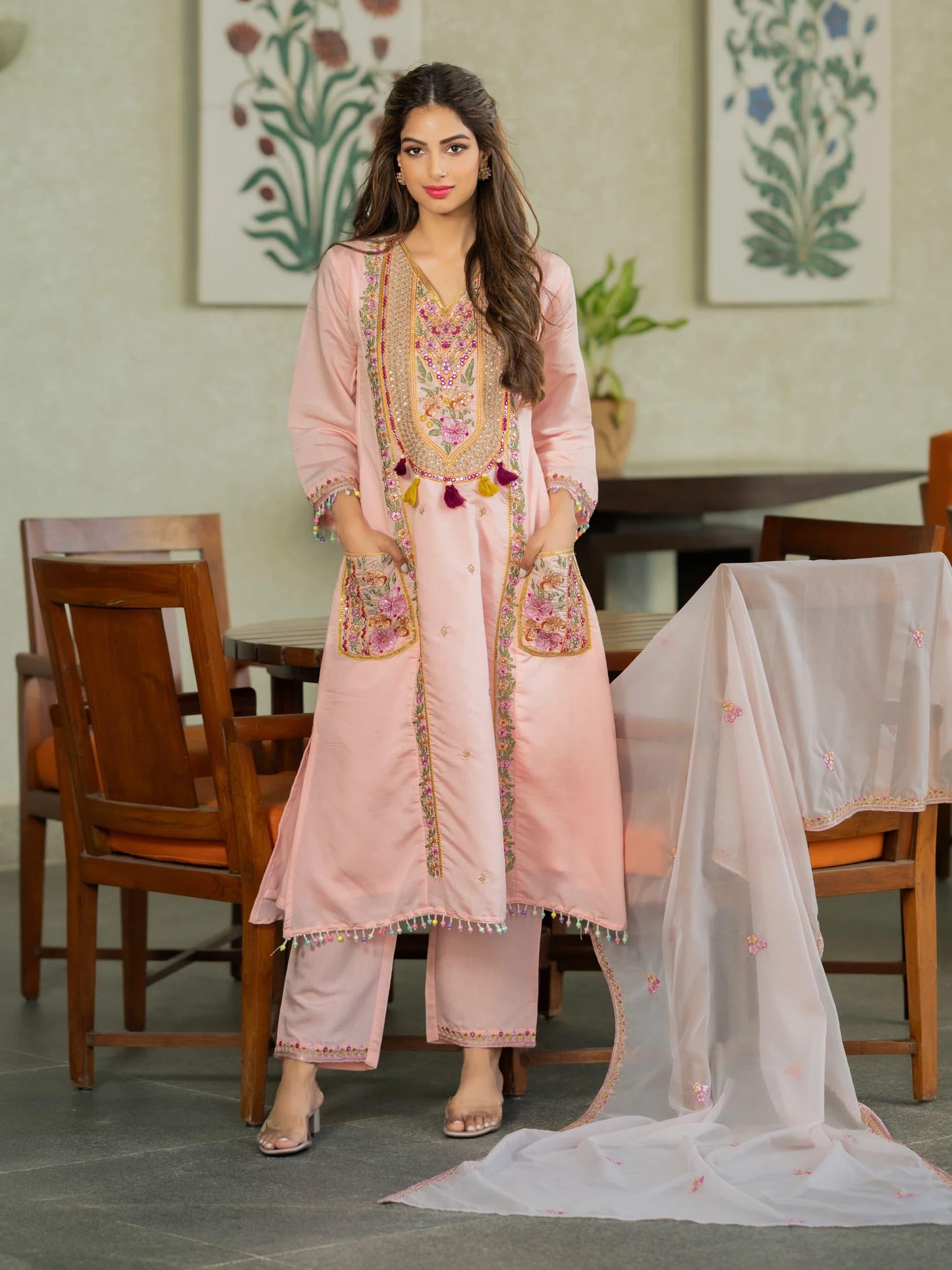 WOMEN'S PURE VISCOSE CHANDERI SILK KURTA SET
(INDIRA)