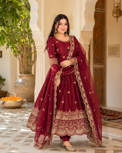 The Regal Crimson Anarkali 
: (895)
