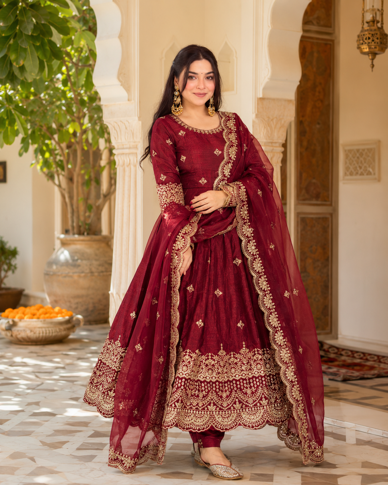 The Regal Crimson Anarkali 
: (895)
