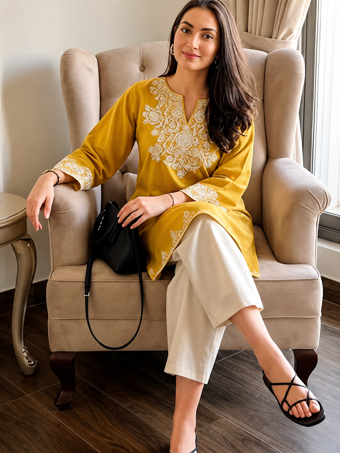 Mustard Noor Cotton Embroidered Co-ord Set