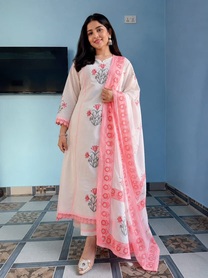 Summer Special Hand Block Print Cotton Ghera 3 piece Set (Balaji)