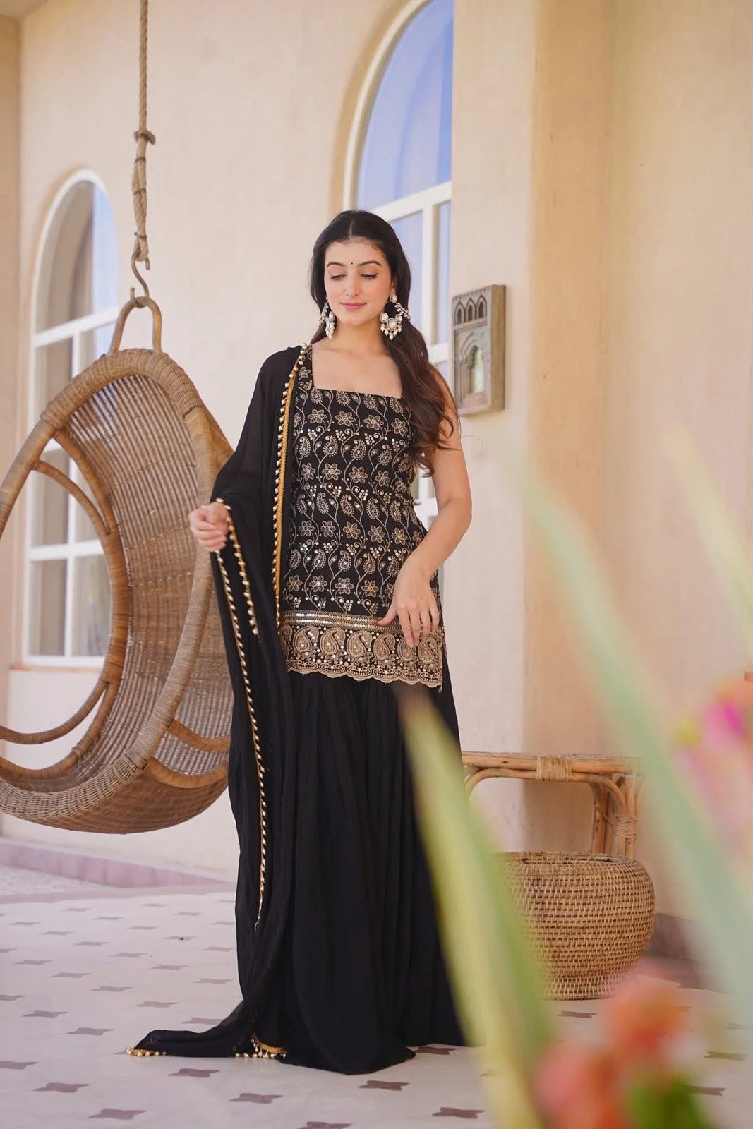 Sharara plazzo and Dupatta❤️ 
(MD-3093) BLACK
